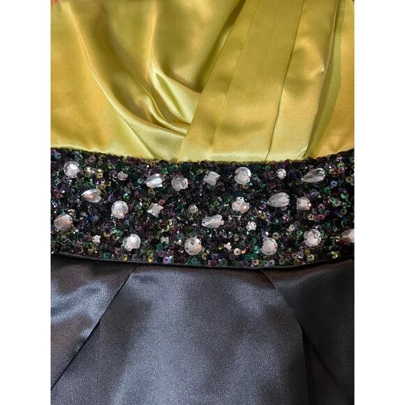 Tease‎ Me Womens One-Shoulder Green Black Satin Dress With Beaded Waist Size 9 - Picture 3 of 6